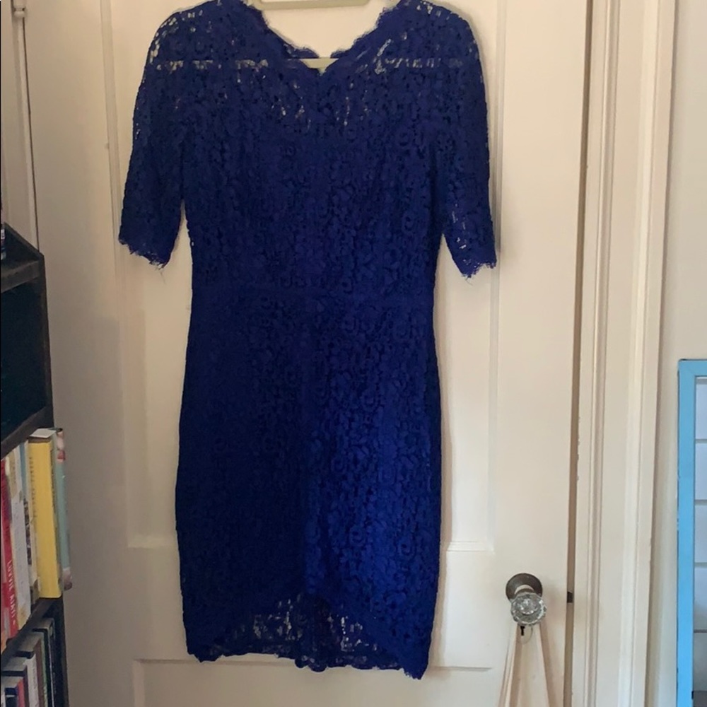 Form fitting blue lace dress